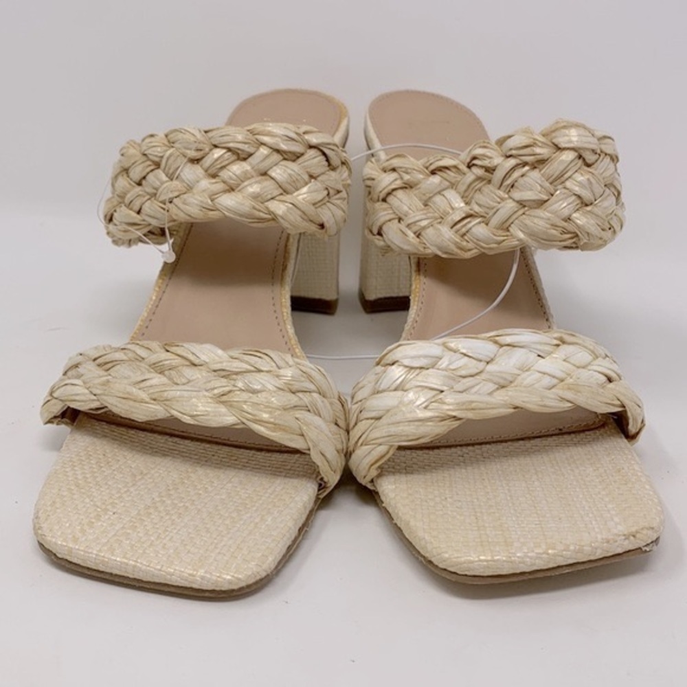 Nicole Miller Woven Straw Block Heeled Square Toe Sandals NWOT - Picture 2 of 16